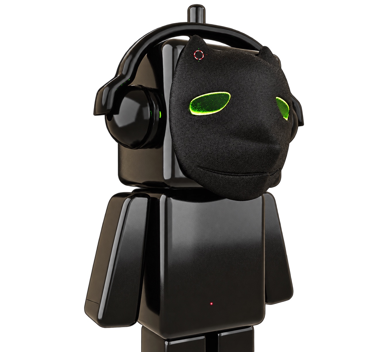 Black Stock Wick with headphones and a mask with green eyes