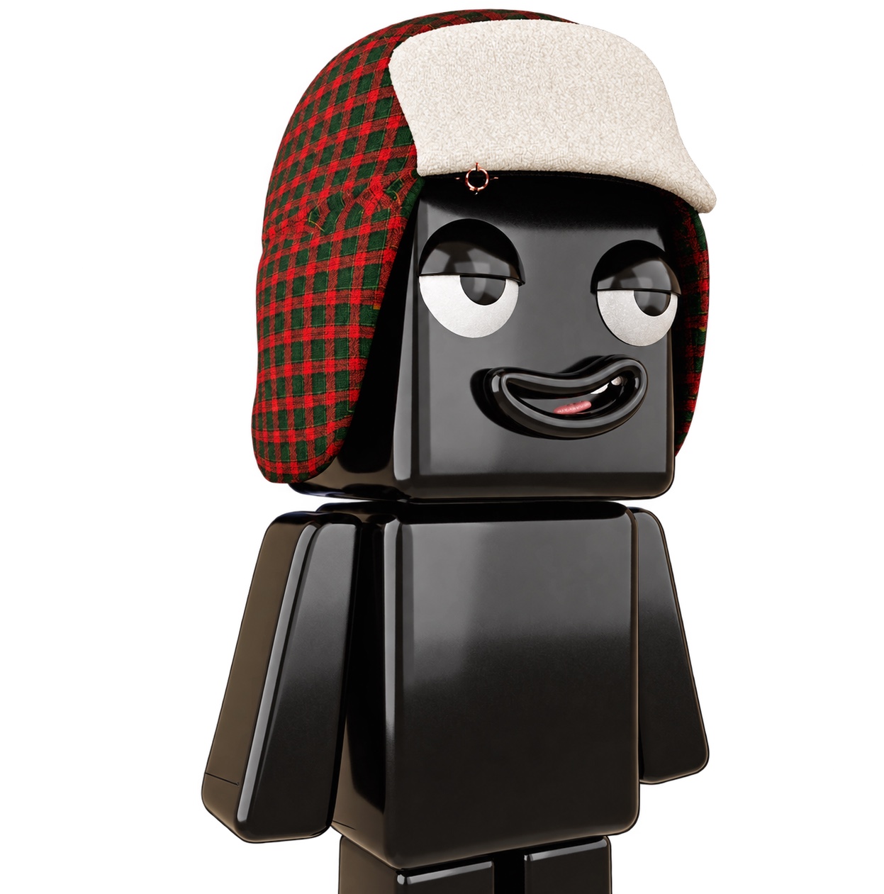 Black Stock Wick wearing a plaid winter hat